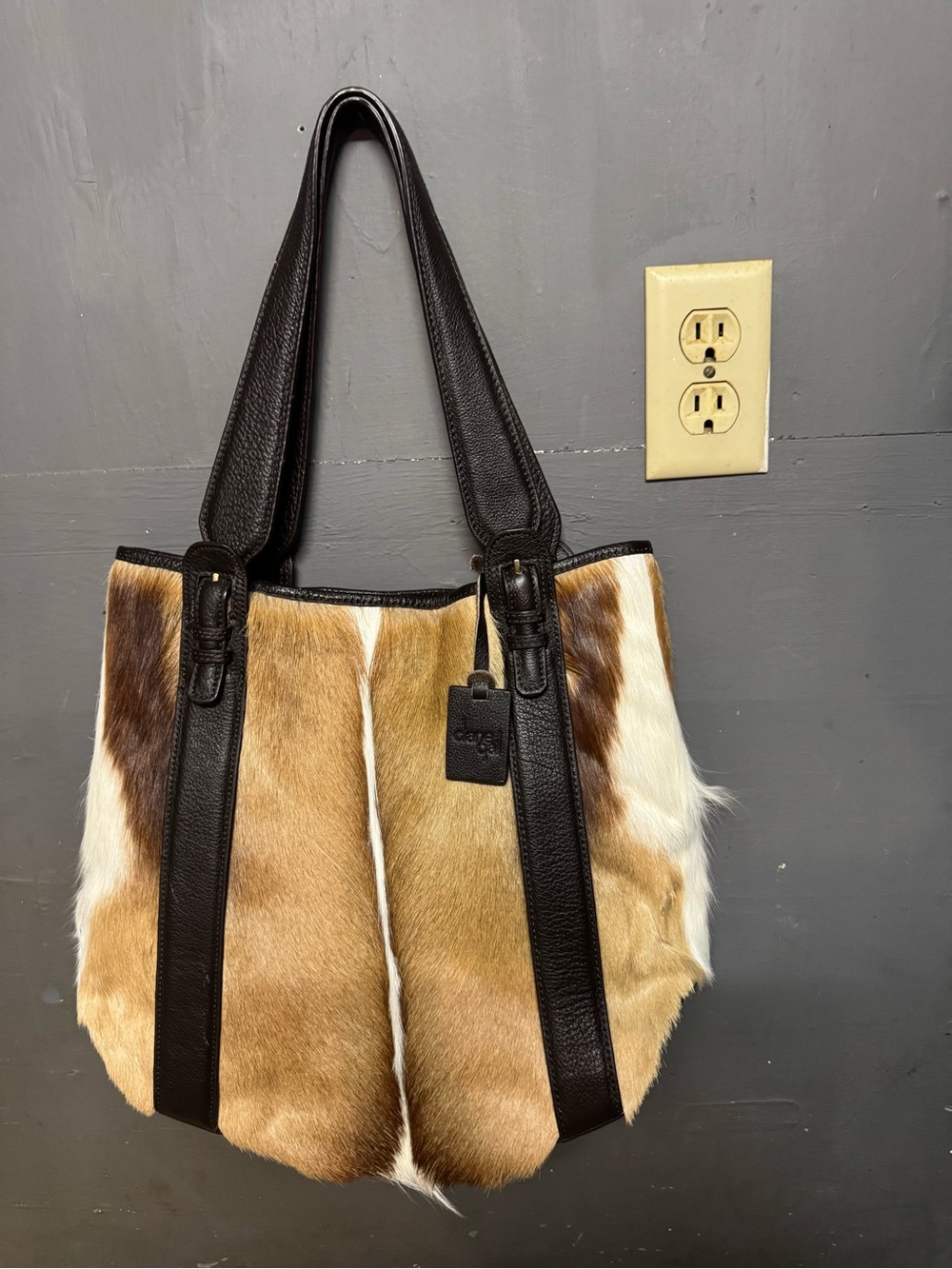Diane Gail South African Springbok Antelope Fur Leather Handbag Purse Bag Brown